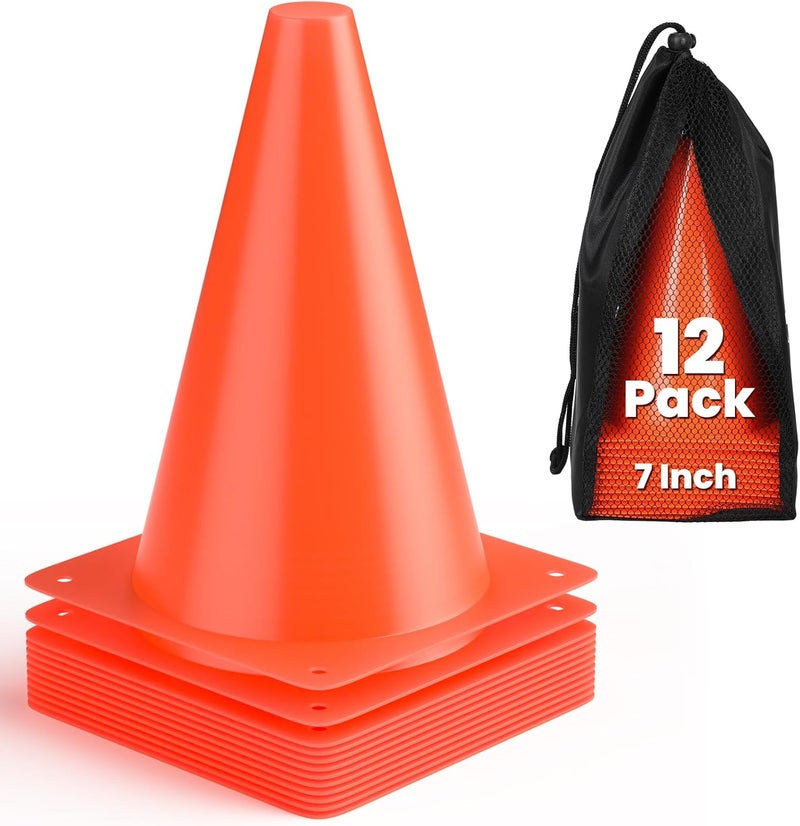 GHB Soccer Cones 7" 9" of 12 24 Pack Disc Soccer Sport Cones Training Field Marker Agility Cones for Basketball, Coaching, Practice Equipment Includes Drills Guide - Image 1